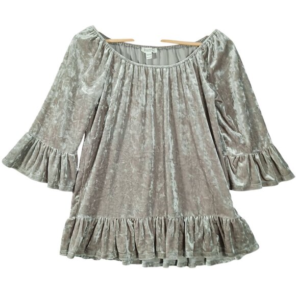 beachlunchlounge Tops - Beachllunchlounge, Crushed Velvet Peasant Top, X-S, Bell Sleeve, Ruffled, Boho